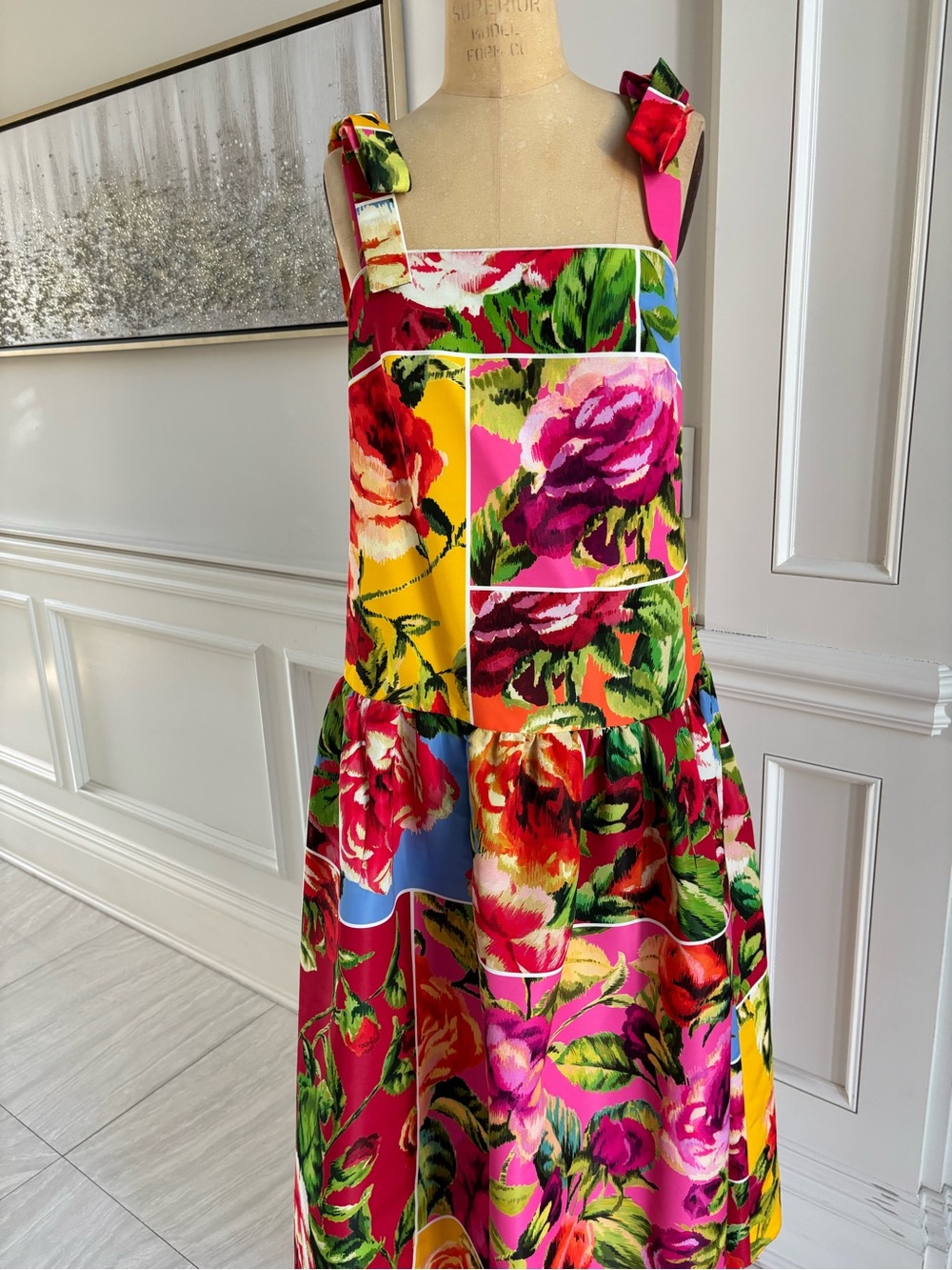 Designer bow-detailed floral- print faille midi dress - Picture 2 of 8
